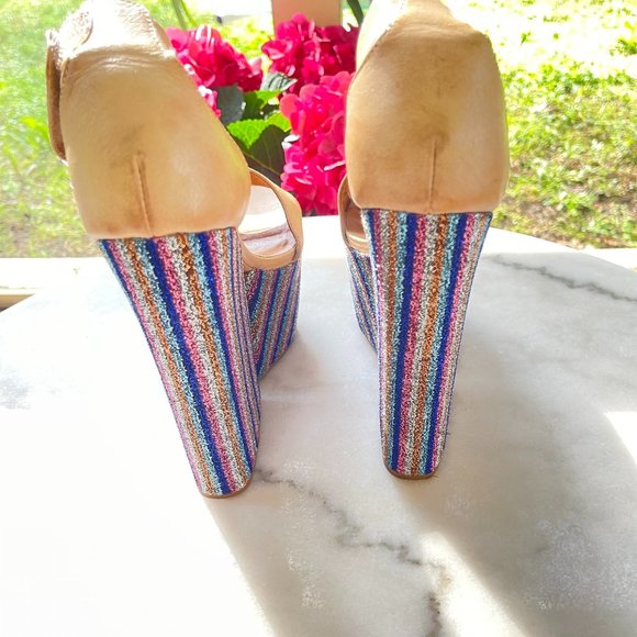 Shimmer Jeffrey Campbell Platforms, Tan leather, ankle strap, Size 7 - Picture 4 of 4